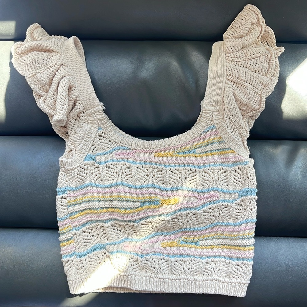 Zara Crochet Pastel Tank Top with Flutter Sleeves